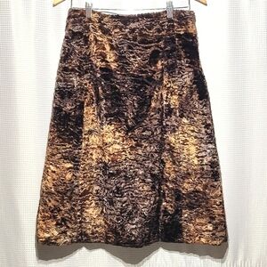 NWT VTG Y2K Terry Lewis Classic Luxuries Brown Faux Fur A-line Midi Skirt (10)